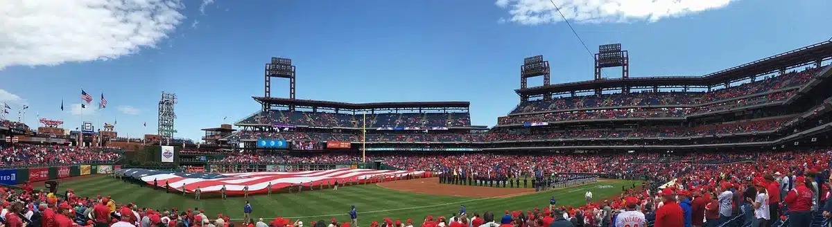 Fans filling a baseball stadium ahead of a playoff game
