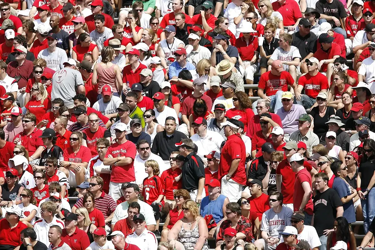 Close-up of anonymous fans cheering with scarves and hands raised