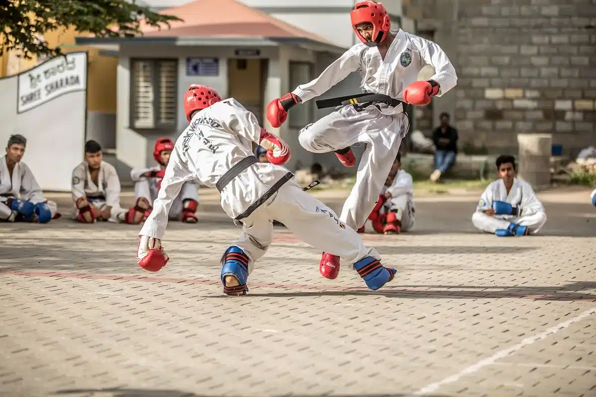 Two big men boxing out and battling for a rebound in a game